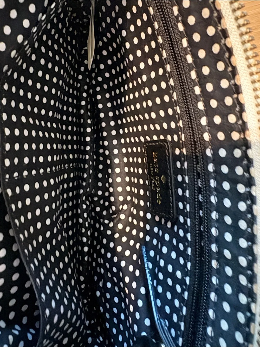 kate spade white crossbody with black bow trim